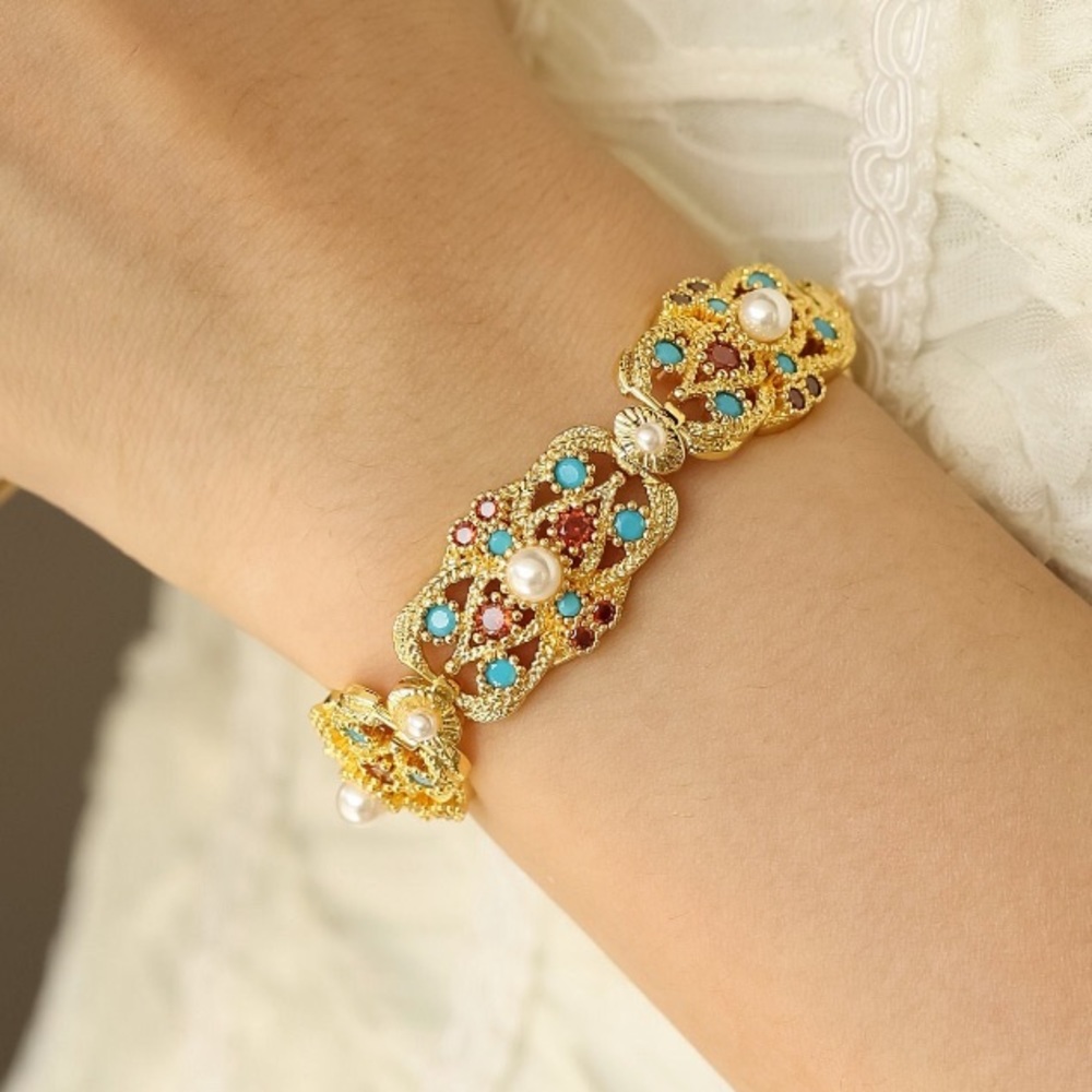 Vintage Art Deco Statement Pearl turquoise Bracelet